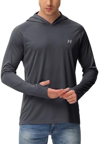 isnowood Sun Shirt UPF 50+ Men's Fishing Shirt Long Sleeve UV Protection Hoodie Rash Guard for Swimming Running Hiking Light
