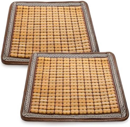 ELFULLY 2 Pcs Bamboo Chair Cushions, 16.5" x 16.5" Breathable Seat Mat for Summer, Anti-Slip Comfortable Seat Pad with Mahjong Design, Natural Carbonized Bamboo Butt Cooler for Car Truck Home 