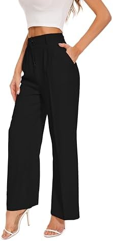 FUNYYZO Wide Leg Pants Women&#39;s High Elastic Waisted in The Back Business Work Trousers Long Straight Suit Pants