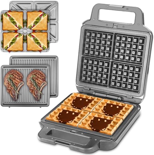 FineMade Belgian Waffle Maker with Removable Plates, Waflera Electrica, Large Waffle Iron, 3 in 1 Panini Grill Press Breakfast Sandwich Maker, Electric Griddle, Grilled Cheese Maker, Breakfast Station
