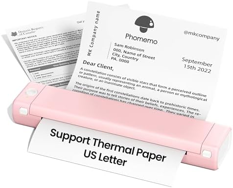 Phomemo Portable Printers Wireless for Travel, Support 8.5" X 11" Thermal Paper, Bluetooth Thermal Printer Compatible with iOS, Android &amp; Laptop, Inkless Mobile Printer for Office, Home, S