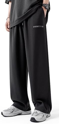 CARTBIKE Men&#39;s Cotton Sweatpants Loose Fit Baggy Straight Leg Sweat Pants for Men Open Bottom Lounge Yoga Pants with Pockets