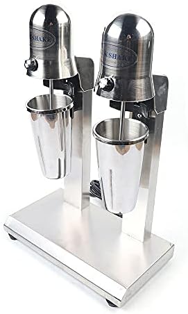 Gdrasuya10 110V Dual Head Milk Shaker, 560W Commercial Stainless Steel Double Head Drink Mixer Machine Smoothie Malt Blender Soft Cream Mixer Blender With Measuring Cups, 2 Adjustable Speed