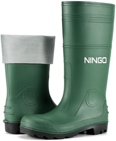 NINGO Men's Steel Toe Rain Boots, Waterproof Rubber Boots, Seamless PVC Rainboots, Puncture and Slip Resistant, Outdoor Fishing Gardening Boots for Men, for Agriculture and Industrial Working