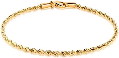 Barzel 18K Gold Plated Braided Rope Anklet for Women, 2.7 MM thick, 10 Inches long - Made In Brazil