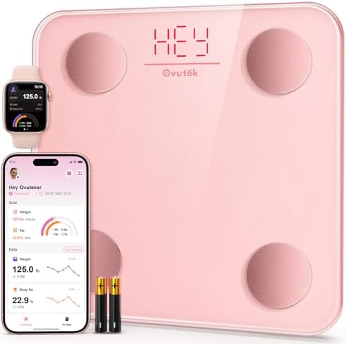 Ovutek Smart Scale for Body Weight, Digital Bathroom Scale BMI Weighing Body Fat Scale, Accurate Body Composition Scale Monitor for People's Health with Smartphone App, Compact Size, 400lb