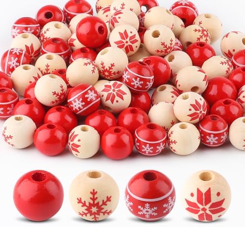 80 PCS Wooden Beads for Craft, 16mm Christmas Wood Beads Natural Wood Beads for Xmas Valentine's Day Saint Patrick's Day Party Decoration Home Decor DIY Craft Supplies(Style 1)