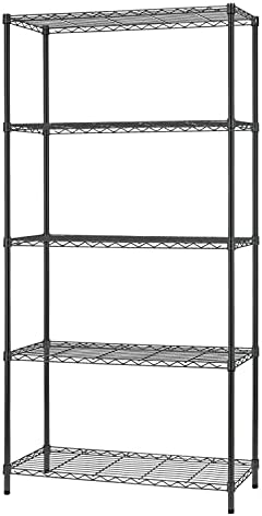 FDW 14" D×36" W×72" H Wire Shelving Unit Commercial Metal Shelf with 5 Tier Adjustable Layer Rack Strong Steel for Restaurant Garage Pantry Kitchen Garage，Black