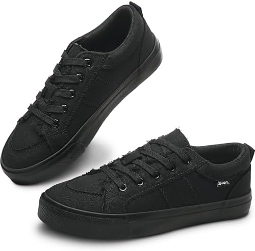 Obtaom Women's White Play Fashion Sneakers Cute Lace up Canvas Shoes Low Top Washed Canvas Flat for Lady