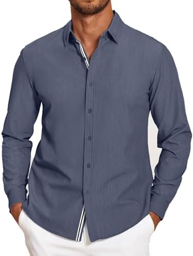 COOFANDY Mens Casual Button Down Shirt Untucked Long Sleeve Stretch Denim Dress Shirt