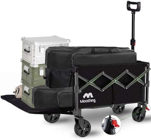 Moothing Collapsible Wagon, Foldable Wagons with Extended 40" L, Folding Wagon with Tailgate, Portable Lightweight Utility Wagons for Grocery, Shopping, Camping, Garden, Sports, Black D