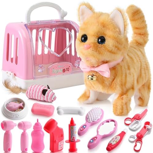 WorWoder 15PC Robot Plush Electronic Interactive Cats That Move and Meow Walking Wagging Lifelike Stuffed Kitten Toy pet for Girls Kid Parts(Yellow)