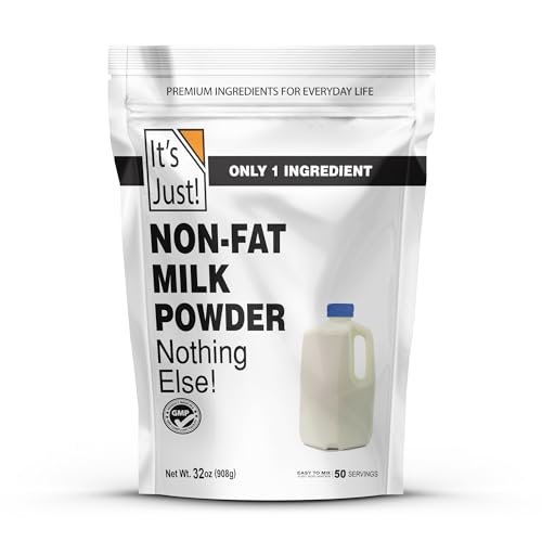 It's Just - Powdered Non-Fat (Skim) Milk, rBST\/rBGH Hormone Free, Shelf Stable, Just Add Water, Makes Over 1.5 Gallon Milk, 2 Pound Milk Powder