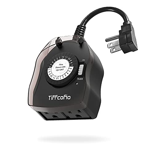 TiFFCOFiO Outdoor Timer Outlet, 24 Hour Mechanical Outdoor Timer for Pool Pump, Outdoor Light Timer Waterproof, 2 Grounded Outlets for Home and Garden, 15A 1\/2HP, Heavy Duty, CSA Listed (1 Pack)
