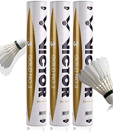 Victor Badminton Shuttlecocks Feather 12-Pack, Shuttlecock Birdies Durable Sports Training Badminton Balls for Indoor Outdoor, Gold No.3