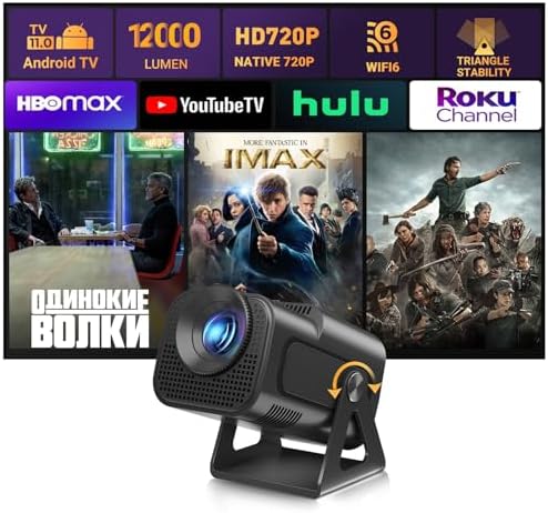 Portable Mini Projector XGODY Gimbal5 - Mini Smart Android 11 HD Projector Supports 1080P 4K WiFi6 BT Home Theater Video Projector with 180° Rotatable Stand Auto Keystone for Android, iOS Matte Black