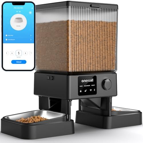 oneisall Automatic Cat Feeder with 5G WiFi, Automatic Cat Food Dispenser for 2 Cats Small Pets, 20 Cups\/5L Timed Dry Food Dispenser with APP Control