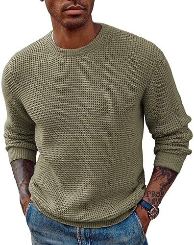 PJ PAUL JONES 男式圆领套头毛衣华夫格纹理长袖针织毛衣