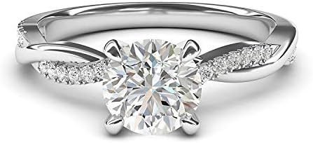 Solid 14k White Gold 4-Prong Petite Twisted Vine 1.0 CT Moissanite Engagement Ring Promise Bridal Ring