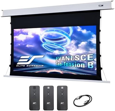 Elite Screens Evanesce Tab-Tension B, 120-inch 16:9, 4K \/ 8K HD, Recessed in-Ceiling Electric Tab Tensioned Projector Screen, Matte White Projection Screen Surface Programmed Remote Kit, ETB120HW3-E8