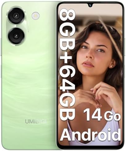 UMIDIGI G9A Unlocked Phone, Android 14 Go Cell Phone, 4G Dual SIM Card, 8GB+64GB\/1TB Expand Octa-Core, 3.5mm Headphone Jack Phones 6.75&#34; HD+Display AI Face Unlock Mobile Phones, 5000mAh, GPS(Gree