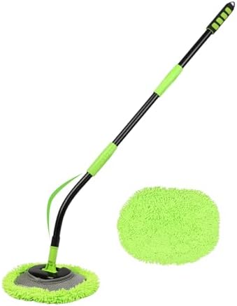 Curved Car Wash Brush Mop 47&amp;#34; with Long Handle Sturdy Metal Pole 3 Grip Points Washing Wand Auto Cleaning Tool Kit Scratch-Free Chenille Microfiber Soft Duster for Cars RV SUV Truck Caravan Van Wi
