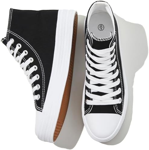Witwatia Women's High Top Canvas Shoes Black White Fashion Sneakers for Women Comfortable Lace Up Walking Shoes