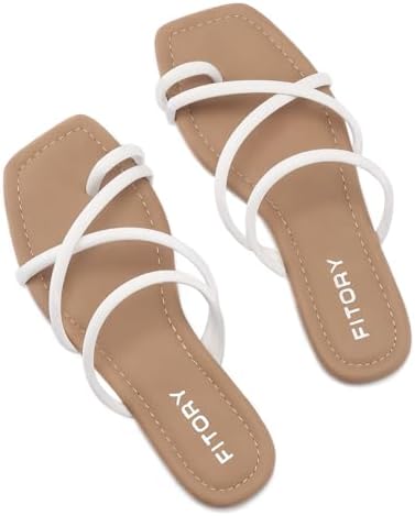 FITORY Women's Slide Sandals Flat Toe Ring Thongs with Cross Strap for Summer Size