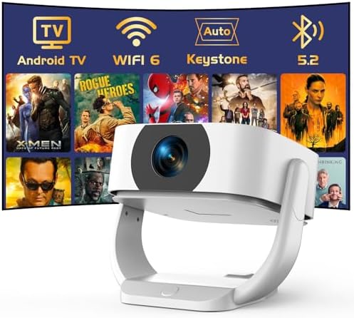 Built-in AppsAndroid Smart Projector with Electric Focus &amp; Auto Keystone, Native 1080P Movie Projector with WiFi and Bluetooth, 270° Rotatable Portable Outdoor Projector for Phone\/Laptop\/HDMI\/U