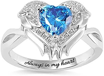 Custom Angel Wings Promise Rings 925 Sterling Silver "Forever&amp;Always" Personalized Birthstone Rings Wedding Engagement Bands Valentine Day Birthday Gifts For Women Mom Her Mother Grandmom 