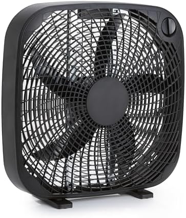 Amazon Basics 3 Speed Box Fan, Indoor Electric Fan for Home Cooling, 5 Blades, Lightweight Design, 67 Watts, 20-Inch, Black, 6.8"D x 20.86"W x 21.33"H