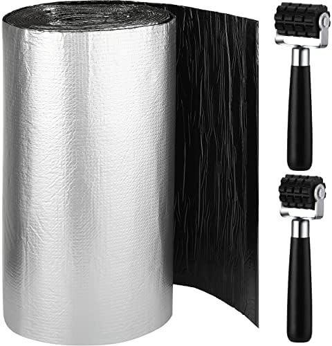 Frienda 200 Mils 70 Sqft Car Heat Sound Insulation Mat with 2 Rubber Roller Automotive Noise Deadening Mat Auto Heat Shield Sound Deadening Self Adhesive for Car Hood Ceiling Door 24 x 425 Inch