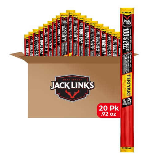 Jack Link&#39;s Beef Sticks, Teriyaki - Protein Snack, Meat Stick with 5g of Protein, Meat Snack Sticks Made with 100% Beef, Keto Friendly, Individually Wrapped - 0.92 Oz. (20 Count)