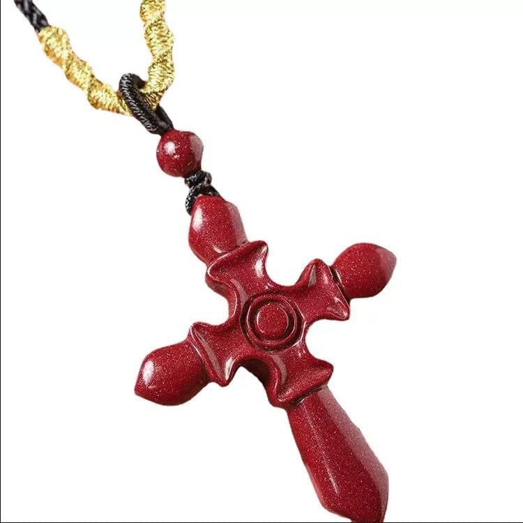 Usoway vermilion cross pendant pendant pendant, men's and women's purple gold sand pendant, zodiac year red carry on ornament, yellow, 9355968435038
