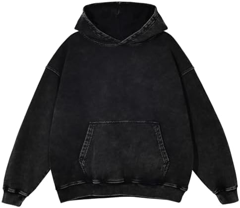 KEEPSHOWING Mens Oversized Hoodies Vintage Hoodie Couples Pullover Acid Wash Hoodies for Men Streetwear Sweatshirts