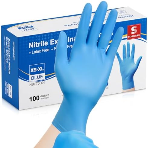 Schneider Nitrile Exam Gloves, Blue Disposable Gloves, Medical Grade, Food Grade, Latex Free, Powder Free