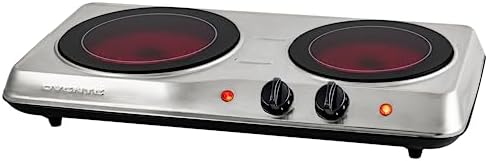 OVENTE Countertop Infrared Double Burner, 1700W Electric Hot Plate and Portable Stove with 7.75" and 6.75" Ceramic Glass Cooktop, 5 Level Temperature Setting and Easy to Clean Base, Silver BGI