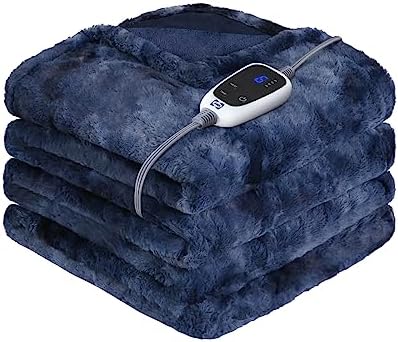 Sealy Electric Blanket Heated Throw, Faux Fur Heating Blanket with 6 Heat Settings &amp; 2-10 Hours Auto Shut Off, Fast Heating &amp; ETL Certification, 50x60 Inch, Navy Blue