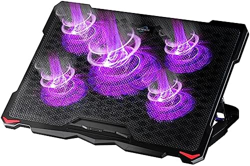 AICHESON Laptop Cooling Pad for 15.6 to 17.3 Inches PC Notebooks, 5 Fans Computer Cooler Stands with Purple Lights Desk Chiller Mat, S035