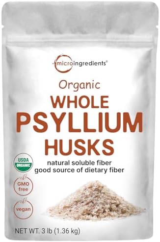 Micro Ingredients Organic Whole Psyllium Husks, 3lbs  Daily Soluble Fiber Supplement  India Origin  Natural Prebiotics &amp; Probiotics  Supports Digestive HealthNon-GMO, Keto Friendly, Vegan