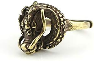 QianKao Retro Brass Dragon Ring for Men, Powerful and Trendy, Pure Copper Craftsmanship, Retro and Antique Zodiac Dragon Ring