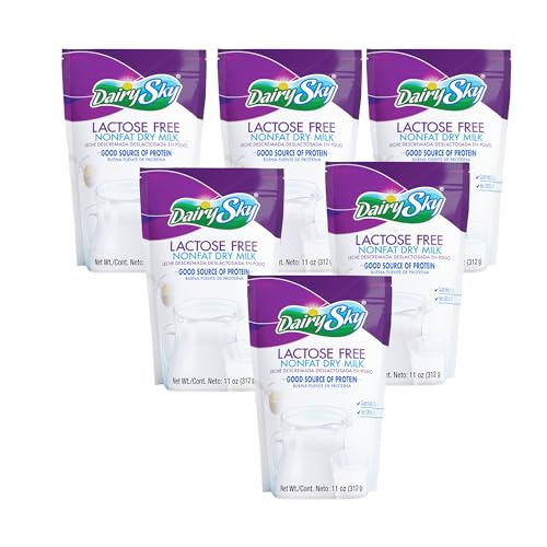 DairySky Lactose Free Milk Powder 11 Oz - Non GMO Fat Free Powdered Milk for Baking &amp;amp; Coffee, Kosher with Protein &amp;amp; Calcium, Great Substitute for Liquid Milk, RBST Hormone - Free - 6 Pack