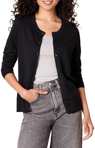 Amazon Essentials Women&#39;s Lightweight Crewneck Cardigan Sweater (Available in Plus Size)