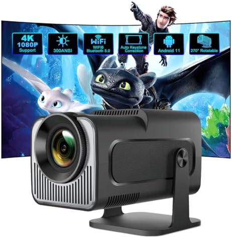 ENUOSUMA Mini Projector with WIFI 6 and Bluetooth 5, HY320 Full HD 4K Support, Portable Projector Android 11, 300ANSI Auto Keystone Correction 130" Screen, 270° Rotatable Projector for Phone\/Lapt
