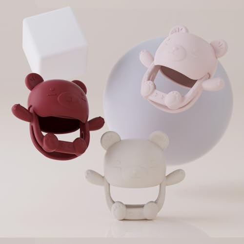 Bear Silicone Baby Teether Teething Toys for 0-12 Months Infants, Food Grade Silicone Teething Mitten, Hand Teether for Sucking Needs, Baby Teether Toys Baby Chew Toys, BPA-Free, Pain Relief (Pink)