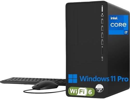 HP Pavilion Tower Desktop Computer, Intel 8-Core i7-10700F up to 4.8GHz, 32GB DDR4 RAM, 1TB PCIe SSD, GeForce GT 610 2GB, WiFi 6, Bluetooth, RJ-45, Type-C, KB &amp;amp; Mouse, Black, Windows 11 Pro, Ticha