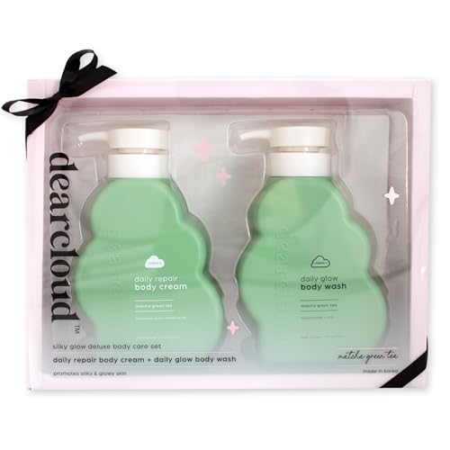 dearcloud Silky Glow Deluxe Body Care Set - Body Lotion + Body Wash - Hyaluronic Acid, Amino Acids, Niacinamide &amp; Vitamin C Self Care Gift Set (Matcha Green Tea)