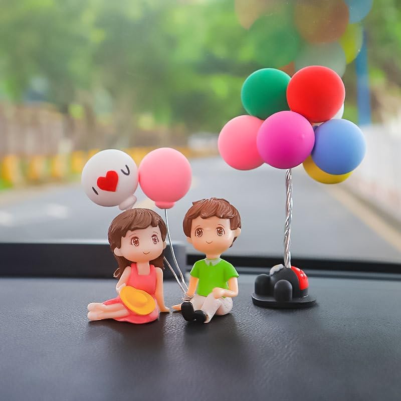 Car Decoration Cute Cartoon Couples Action, Couple Cute Ornaments for Car, Car Interior Decoration Cute Couple Car Interior Ornament, accesorios para carro (1 Pair+Balloon 05)