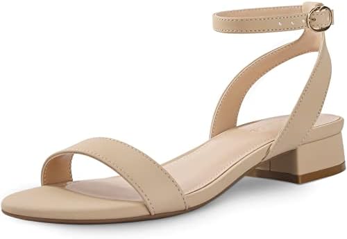 Ankis Black Nude White Red Women Sandals Comfortable Walking Strappy Open Toe Sandals for Women Dressy Summer 1 Inch Low block Heel Flat Adjustable Ankle Strap Wide Available Shoes 2024