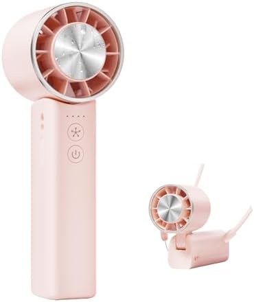 Sowmow Hand Held Fan - 4 Speeds Adjustable 4800mAh,Foldable,Lightweight Neck-Worn Design,Beach Vacation Essentials,Portable Fan for Travel,Cooling for Camping Outdoor and Indoor - Pink